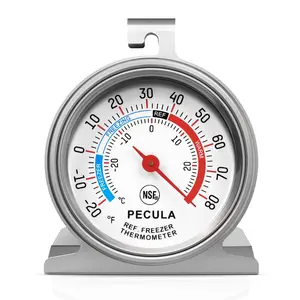 Refrigerator Thermometer Large Dial, Freezer Thermometer -30-30 Deg ℃/-20-80 Deg ℉, Fridge Thermometer by Stainless Steel, Thermometer for Fridge Suitable for Refrigerators and Freezers