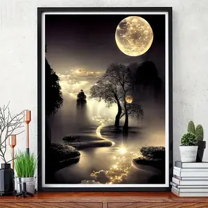 Night Moon Landscape Diamond Painting Cross Stitch Kit, DIY Art Craft Supplies, Handicraft, Perfect for Home Decor & Relaxation