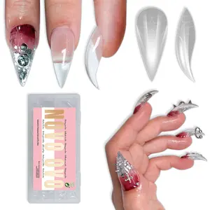 NOVO OVO 3D Cat Claw Nail Tips, 128Pcs Short Curved Stiletto Press on Nails with Built-in APEX, PMMA Full Cover Clear Eagle False Nails for Halloween Cosplay & Salon Extension, 16 Sizes