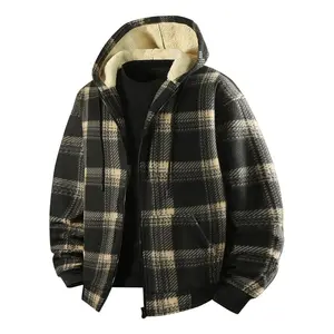 Men's Winter Warm Hooded Jacket, Cashmere Lined, Zipper Closure, Traditional Fit, Polyester, Machine Wash, Cold Weather, Casual, Medium Menswear Sweatshirts Black And White Grid leather jacket jackets