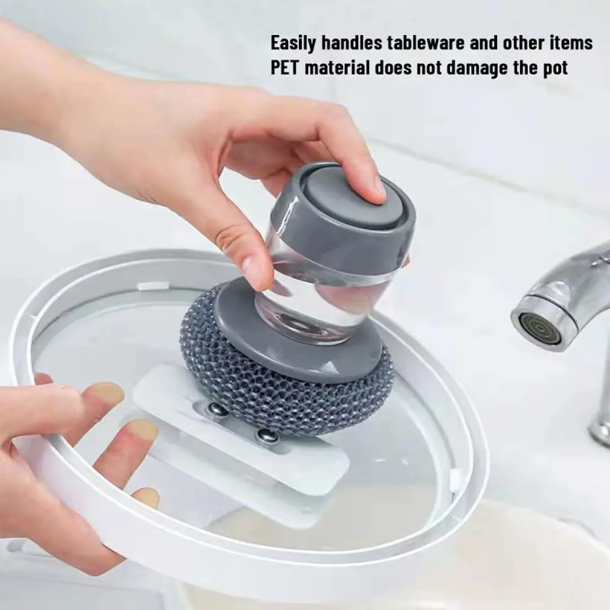Automatic Liquid Soap Dispensing Handle Brush for Kitchen Sink Area - Home Supplies Laundry Tool for Bowl, Pot Cleaning, With Handle