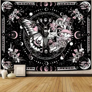 Skull Tapestry Butterfly Skull Backdrop Gothic Theme Wall Hanging Photography Background Aesthetic Decor for Living Room Bedroom Indoor Outdoor Home Decoration