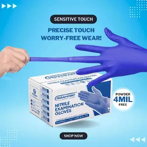 Paramount Dark Blue Exam Nitrile Gloves - Sensitive Touch, Precise Wear, Powder-Free 4MIL, Individually Wrapped Cleaning Durable