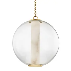 Large Pietra Pendant Light - Alabaster Tube in Clear Glass Globe, Elegant Design