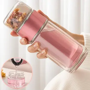 Glass Tea Tumbler, 3-in-1 Smart Tea Maker, Double-Walled Teapot with Detachable Cup, Portable Leak-Proof Glass Tea Infuser, Suitable for Hot and Cold Brewing, Suitable for Flower Tea and Loose Tea, with Filter, Suitable for Office and Travel.