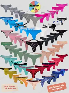 18pcs Pack Randomly Assorted Low Rise Cotton Lace Sexy Comfortable Tanga Thongs for Women in Assorted Colors
