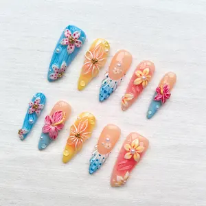 Unailty IOcean Soul | Professional Salon-Quality Handmade Press-On Nails | High-Strength & Durable | Reusable