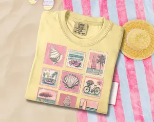 Vintage Beach Summer Vacation Shirt, Coastal Beach Apparel, Beachy Tee, Vintage Stamp Shirt for Women, Cute Summer Clothes, Sea Lovers Shirt