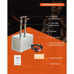 VEVOR Portable Propane Forge, 2 Burners, 2600 Tool and Knife Making Blacksmithing Farrier Forge, Large Capacity Square Shape, Stainless Steel Gas Forging Tools and Equipment, Use for Metal Forging