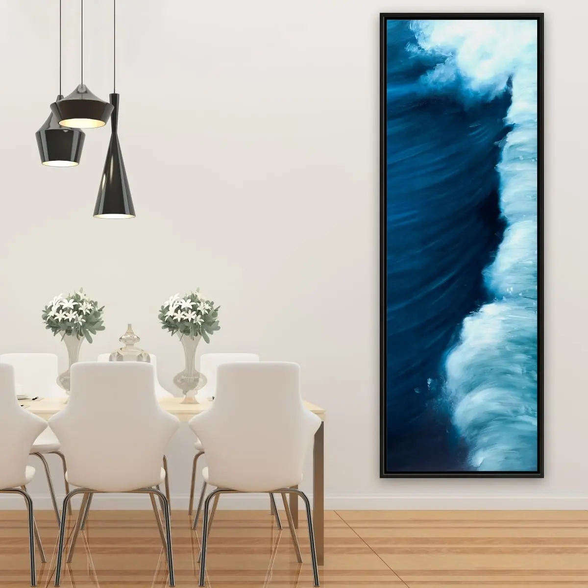 20x60in Coastal Vibes 360 Stand Sea Blue Ocean Wave Framed Photo Art - Ocean Inspired Design Ready-to-Hang Wall Decor, Home Supplies, Ideal Home Gift, Soothing Art Piece, Decorative Artwork
