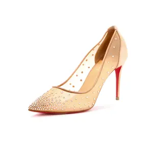 Pre-owned Christian Louboutin Women's Follies Strass Pumps Crystal Embellished Mesh 85 by Rebag
