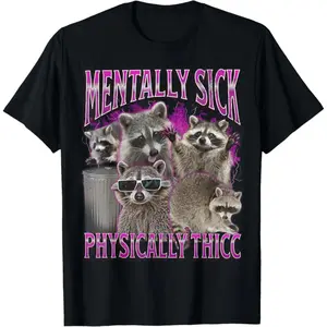 [Graphic Tee] Physically Thicc Funny Raccoon Meme Bootleg Graphic 90s T-Shirt Graphic tees ,Casual Soft / Comfy Tee