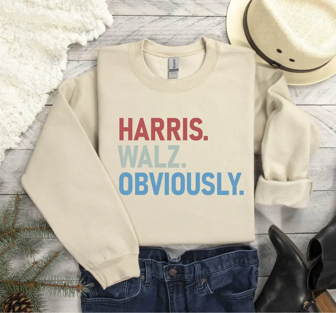 Kamala Harris Walz Obviously Sweatshirt, Madam President Election Voting Sweater, Liberal Gift, Democratic Rally Kamala Sweatshirt