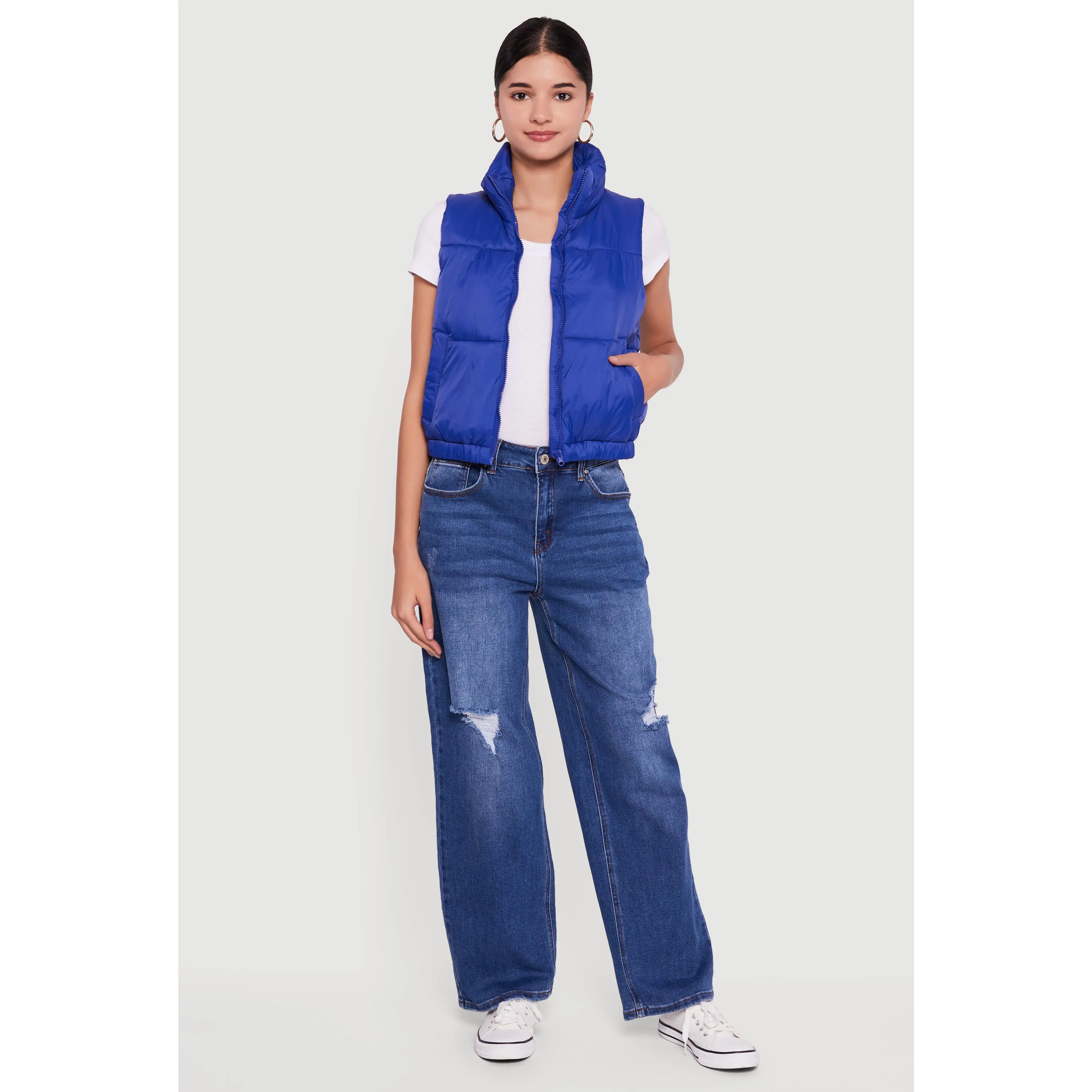 Nylon Mock Neck Puffer Vest