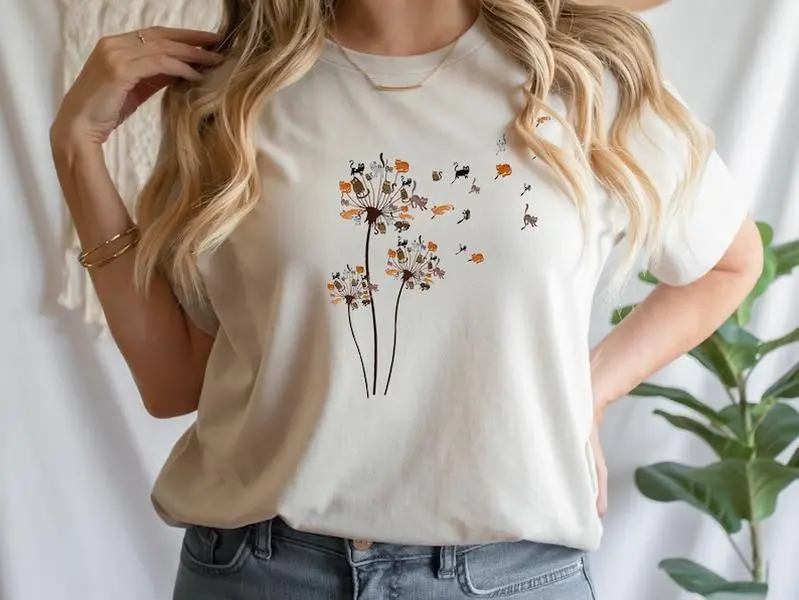 Cats Flower Fly Dandelion Shirt Cute Cat Lover T-Shirt - Cat Lover Gift, Funny Cat Shirt, Summer Shirt, Cool Cat, Cat Shirts