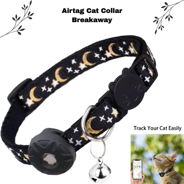 Breakaway AirTag Cat Collar with Apple AirTag Holder | Adjustable GPS Tracker Collar with Bell for Cats, Kittens & Small Puppies | Lightweight Safety Collar for Indoor & Outdoor Pets