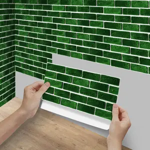 6/12/24/48 PCS FG Retro Tile Stickers Emerald Green Brick Pattern PVC Crystal Film Self-Adhesive Waterproof Oil-Proof Splashback for Kitchen Bathroom Floor Tile Wood Home Decoration