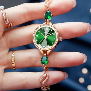 Gift Box Ready Glam Rose Gold Emerald Crystal Bracelet Watch: Elegant Timepiece, Quartz Movement, Water-Resistant - Perfect Women's Gift