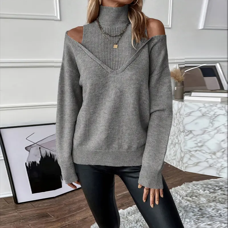 Women's Off Shoulder Sweater,Turtleneck Knit Top,Elegant Winter Sweater,Solid Color Pullover,Cold Shoulder Top # Fyp. # viral. # foryou # tiktokmademebuyit # makeup # foodtok # homegoods # trendingvideo. # obsessed. # economy