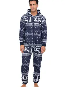 SKYLINEWEARS Men's Xmas Adult Onesie Hooded Jumpsuit with Kangaroo & Zipper Pockets Machine Washable Pajama Playsuit Comfortable Elastic Bottom Ribbed Cuffs Stylish Loungewear