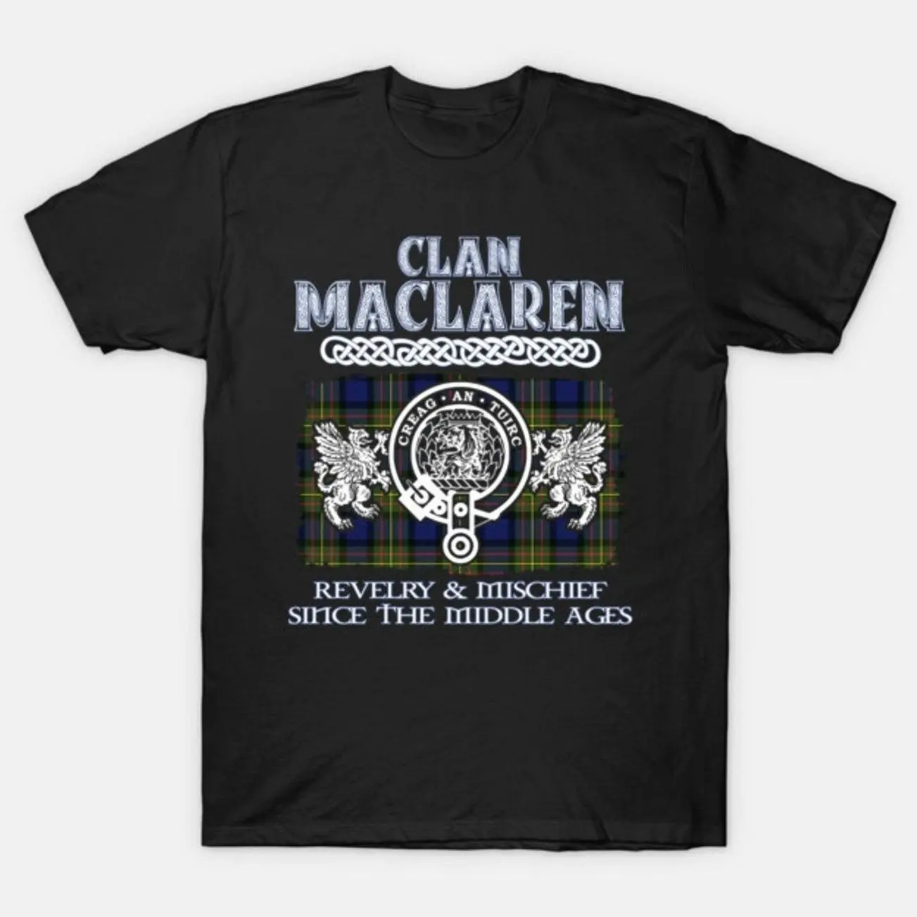 Clan MacLaren Scottish Crest Tartan T-Shirt, Celtic Family Heritage Graphic Tee, Revelry & Mischief Clan Shirt BNC ODP