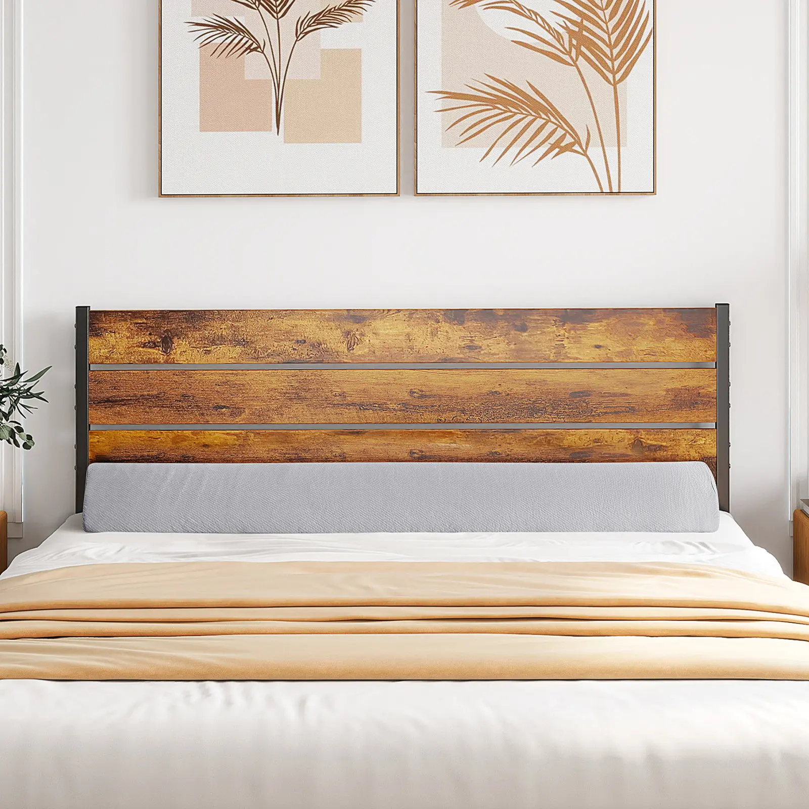 Bed Wedge Pillow for Headboard Gap Filler Queen Size-High Density Memory Foam Headboard Pillow Wedge Prevents Items Falling - Triangle Mattress Spacer with Pockets.Bed wedge pillow with headboard-foam fills the gap between the mattress and the headboard