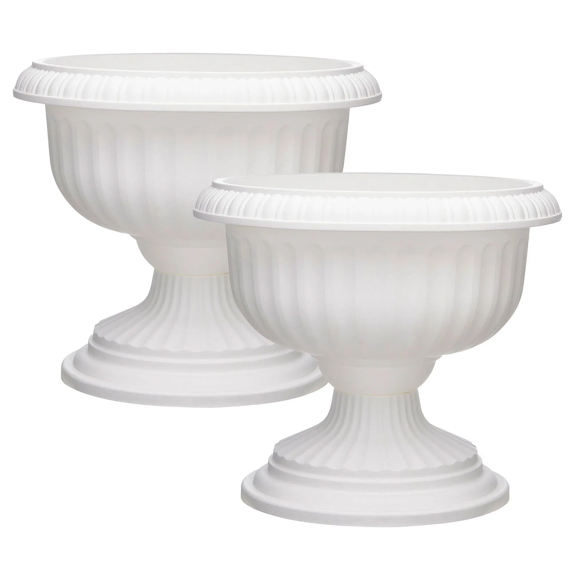 Southern Patio Dynamic Outdoor 18" Resin Grecian Urn Planter Pot, White (2 Pack)