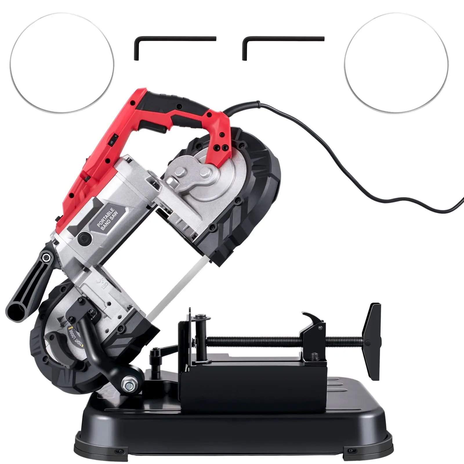 Portable Band Saw 110V Powered, Removable Alloy Steel Base, 5-Inch Cutting Capacity Handheld Band Saw, Variable Speed, 10 Amp Motor, Deep Cut For Metal And Wood, Ideal For Workshop, Garage, DIY Projects