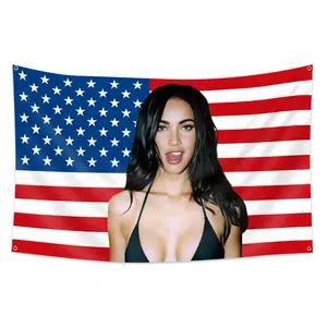 1pc, A Female Model Actresses 01 USA Flag Banner, 4 Grommets, Single-Sided Printing, for Indoor, Outdoor, Activities, Dorm, Yard, Home, Garden, Bedroom, Man Cave, Party, Decoration