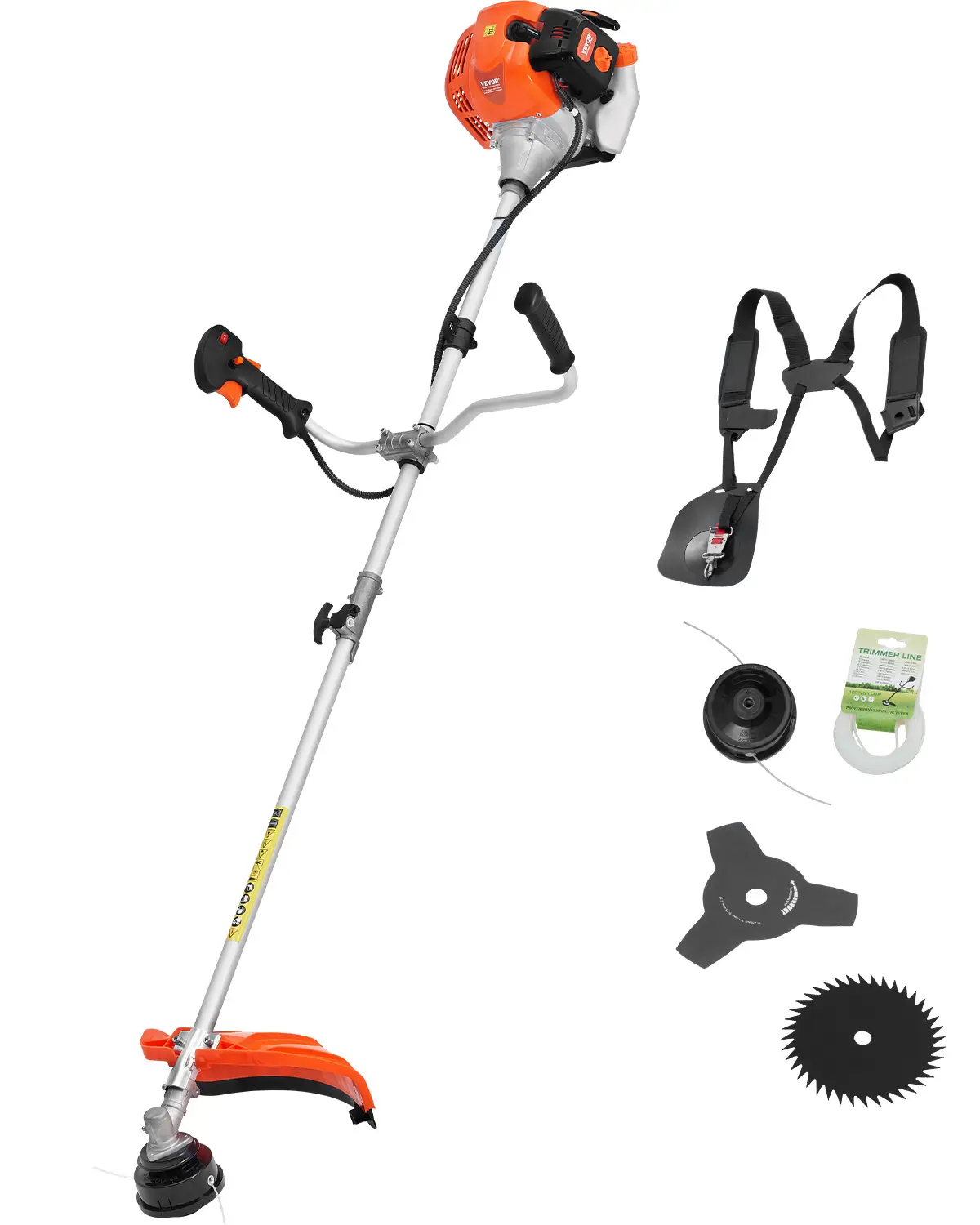 VEVOR String Trimmer, 51.7CC 2-Stroke, Gas Powered Weed Wacker, 16.9" Cordless Grass Trimmer, Multi-Functional Lawn Edger with Shoulder Strap & 3T Bla