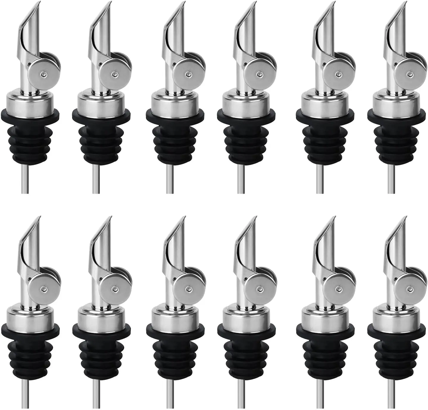 12PCS Weighted Liquor Bottle Pourers, Auto Flip Olive Oil Spout, Stainless Steel Olive Oil Dispenser Spout, Alcohol Pourer Spouts, Liquor Pourers for Suitable About 3/4" Bottle Mouth
