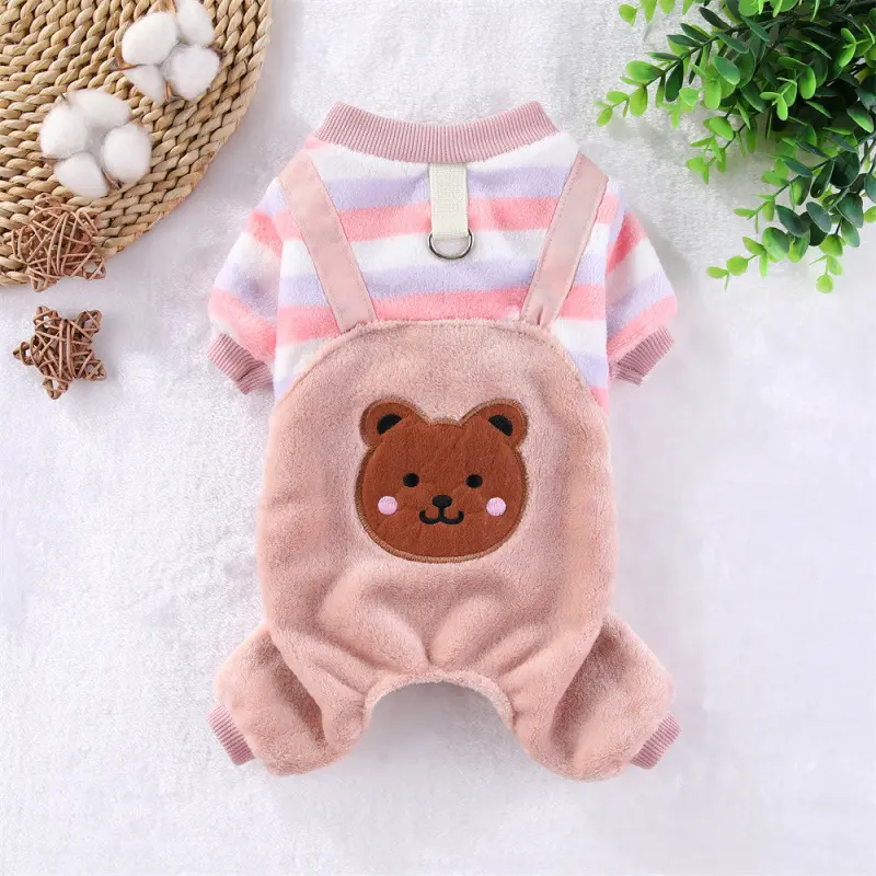 Warm Flannel 4-Legged Dog Onesie for Small Dogs, Thick Winter Pet Jumpsuit with Fleece Lining, Cozy Full Body Coat for Teddy Chihuahua Bichon