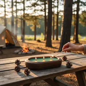 Pine Candle in Hand-carved Bowl | Organic Soy Candle