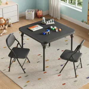 ZR-GARVEE 5 Piece Folding Kids Table and Chairs Set Adjustable Height Toddler Activity Table for Playroom and Home Dining Sturdy Plastic and Steel Frame