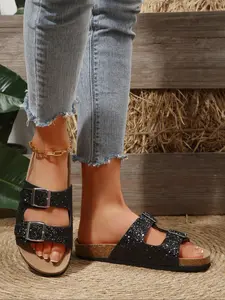 Women's Fashionable Glitter Decorated Platform Sandals, Casual Comfortable Flat Sandals for Summer, Lightweight Breathable Shoes for Daily Wear, Girl, Daily Fashion Footwear