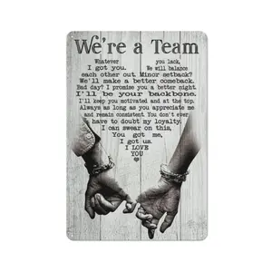 "We're A Team" Pinky Promise Tin Sign - Romantic Couple Wall Art - Black & White Relationship Quotes - Anniversary Gift for Him / Her
