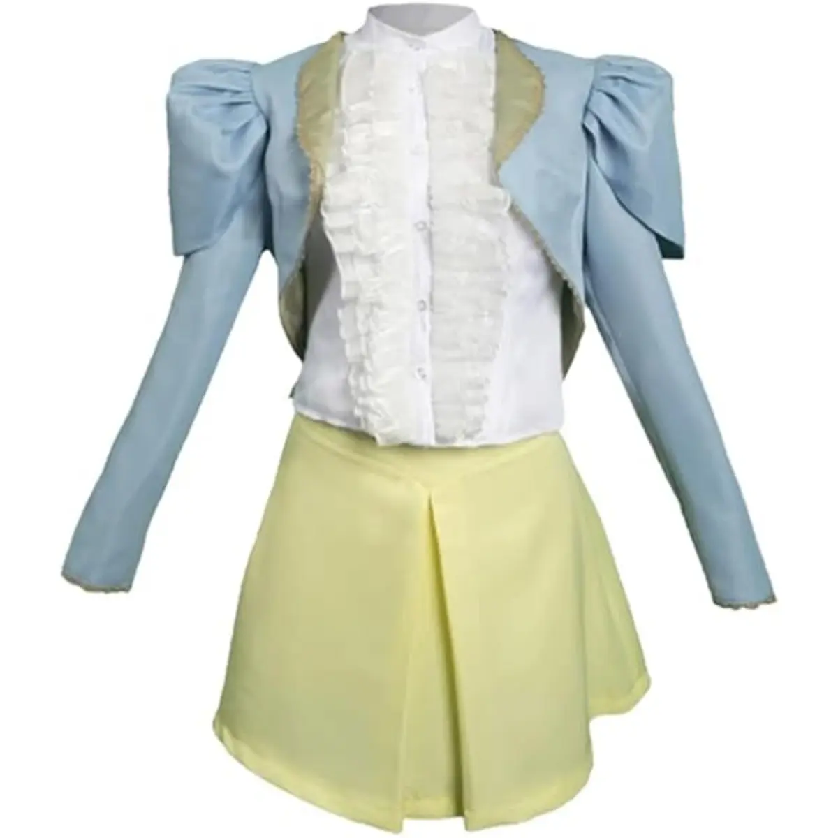 Bella Baxter Blue Coat Yellow Skirt Cosplay Costume Set White Shirt for Comic Con Convention