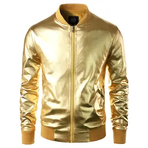 JOGAL Men's Metallic Silver Jacket Gold 70's Disco Costume