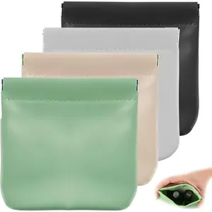 Lambskin Pocket Cosmetic Bag, Portable Waterproof Small Makeup Bag No Zipper Self-Closing Small Makeup Pouch for Women Mini Makeup Bag Travel Storage for Cosmetics Headphones Jewelry
