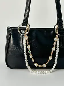 Sweet Cool Faux Pearl Beaded Bag Chain, Creative Heart Bow Fringe Purse Charm, Fashion Accessory for Handbags, Purse Accessories, Bag Charms