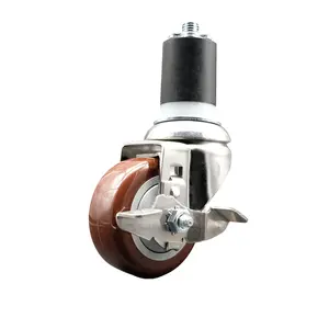 Polyurethane Swivel Stem Caster with 3.5 Inch Maroon Caster Wheel and Top Lock Brake - 1-3/4" Expanding Stem - 316 Stainless Steel Caster - 300 lbs. Capacity Per Caster - Service Caster Brand