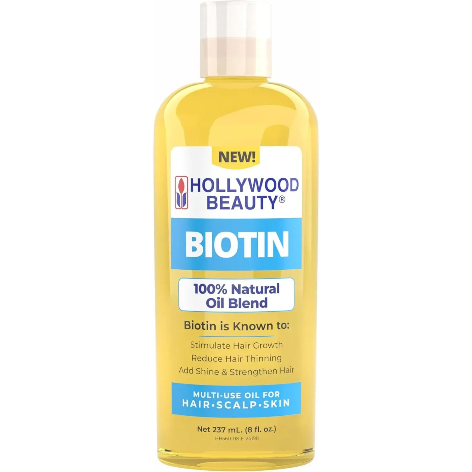 Hollywood Beauty Biotin Hair Oil, Nourishing Multi-Use Treatment for Scalp & Skin, Lightweight Haircare Formula for Shiny Results, 8 fl oz, Moisture, Shiny Hair, Daily, Blend, Hair Skin Nails