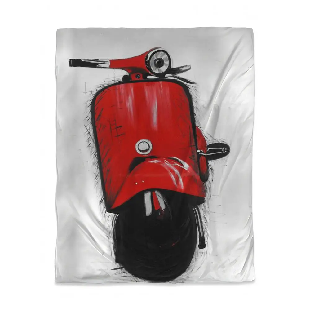 360 stand Twin Size Industrial Look Duvet Cover Set - Microfiber Cloth Bedding (3817-VWCT-TR39) - Vibrant Red Italian Scooter Print for Bedroom Hobby Use, Decorative Duvet Cover, Artistic Design Duvet Covers, Bedroom Vibes