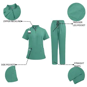 Zipper Stand Collar Uniform 2-piece New Beauty Salon Work Set Jogging Set Uniform Scrub