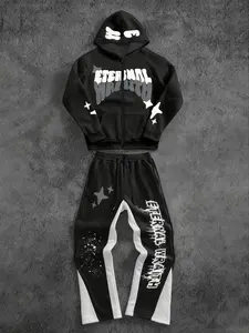 Y2K Streetwear Set, Printed Hoodie & Star Print Pants, Comfortable Fleece Casual, Tiktok Trending Fashion for Men Women