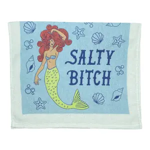 Salty Bitch Funny Mermaid Sea Creature Tea Towel Funny Dish Towels Soft Adsorbent Tea Towel