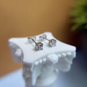 Minimalist 925 Sterling Silver Stud Earrings with CZ Stones | Classic Round Solitaire