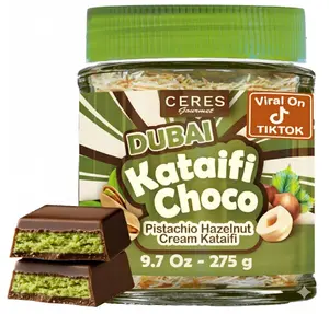 Ceres Gourmet Dubai Spreadable Chocolate– Pistachio Spread with Roasted Phyllo Kataifi, Gourmet Breakfast Choco, Crunchy Dubai Filling (9.7 Oz)