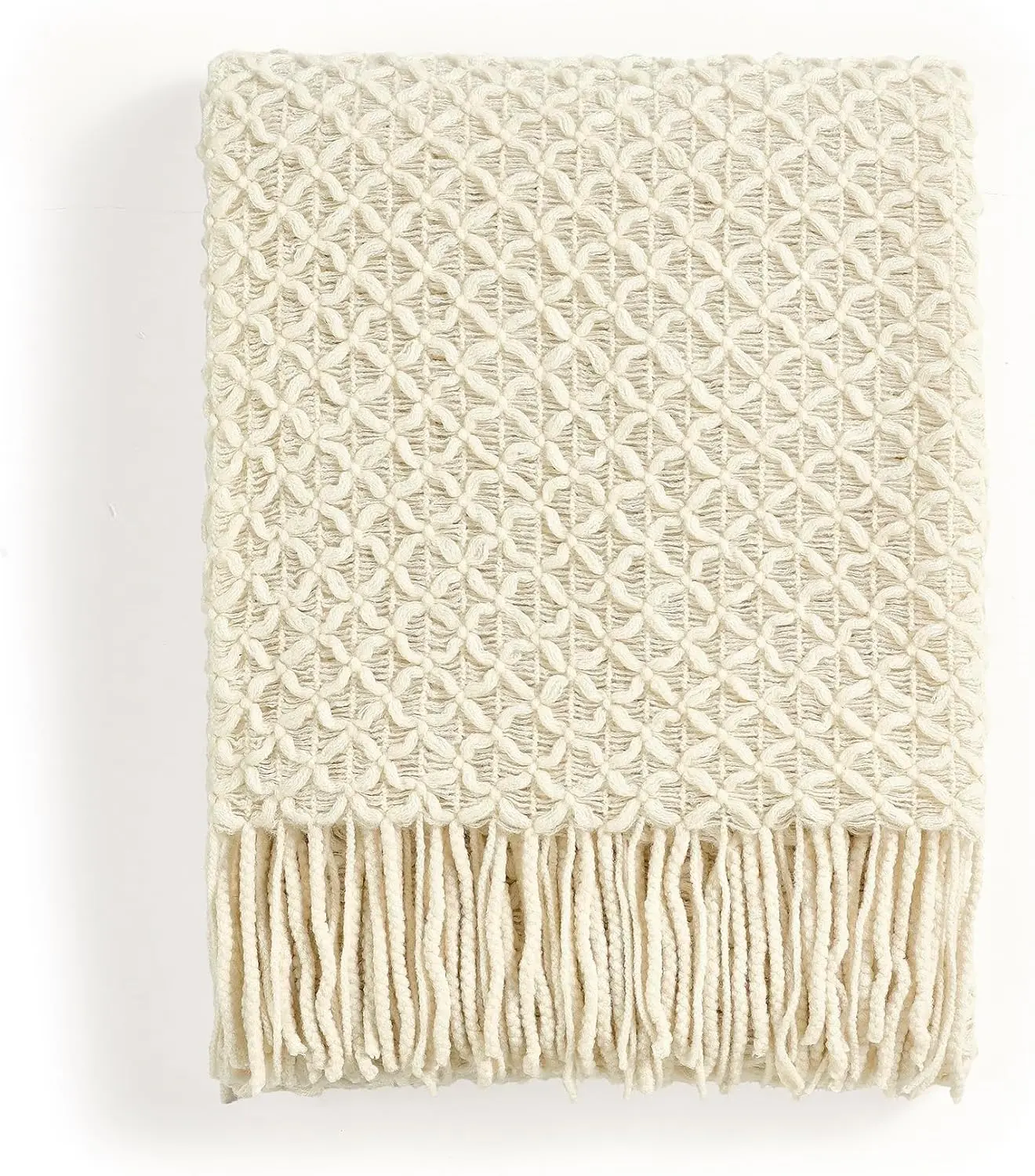 Farmhouse Boho Knitted Throw Blanket for Couch Sofa Chair Bed  Decoration, Soft Warm Cozy Light Weight for Spring Summer Fall (50''X60'' Beige)