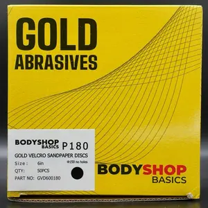 Bodyshop Basics Gold 6 Inch Velcro Sandpaper Discs 50 Pack Multiple Grits for Automotive Bodywork Woodworking and DIY Projects (80-800 Grit)